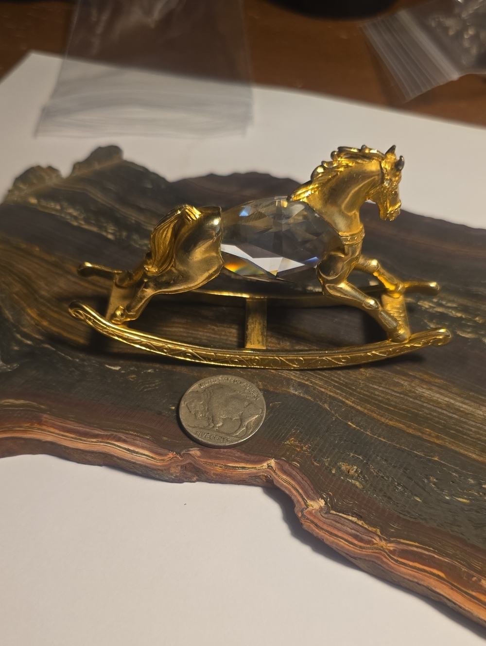 ManonGold-Tone Swarovski Crystal Center Rocking Horse Figurine